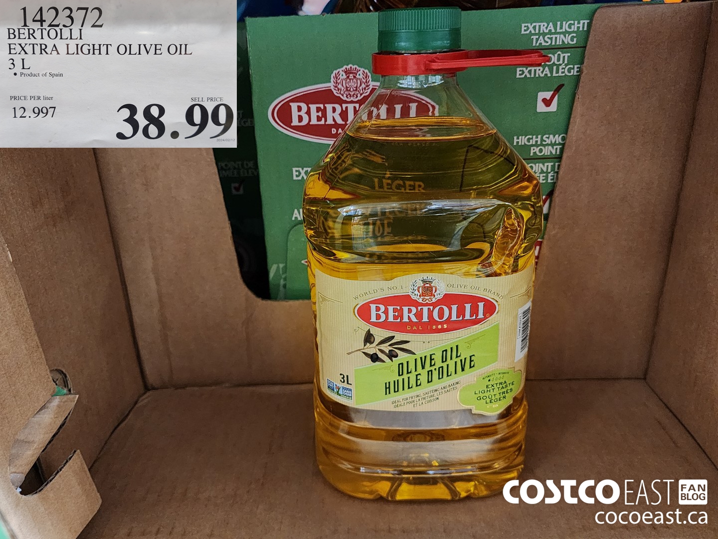 142372 BERTOLLI EXTRA LIGHT OLIVE OIL 3L $38.99