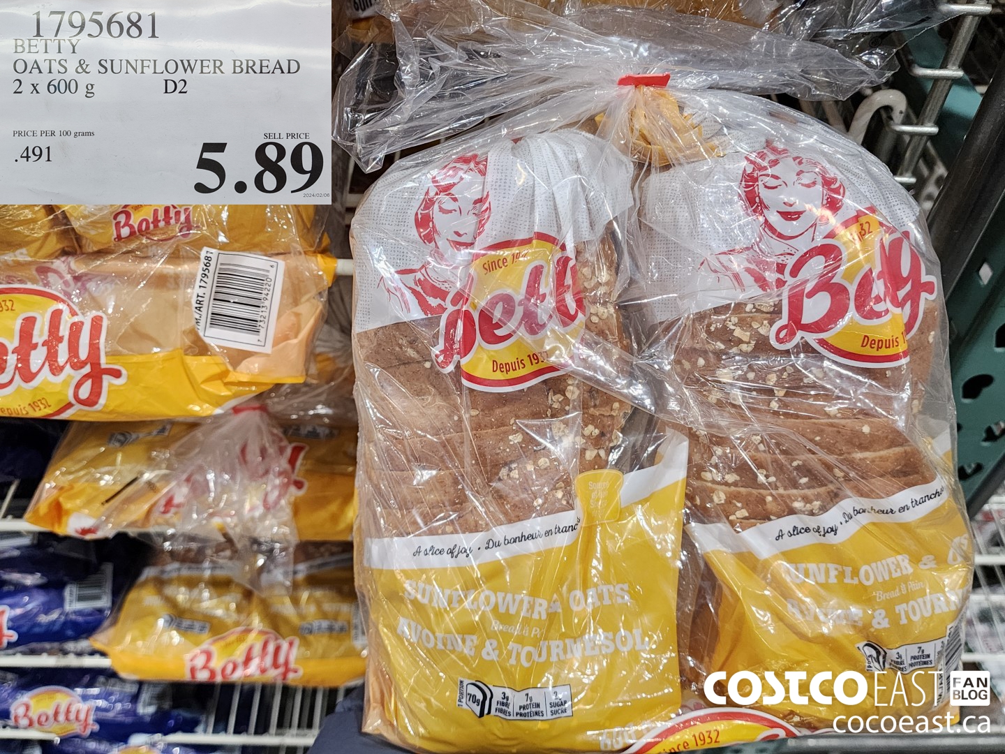 1795681 BETTY OATS & SUNFLOWER BREAD 2 x 600 g $5.89