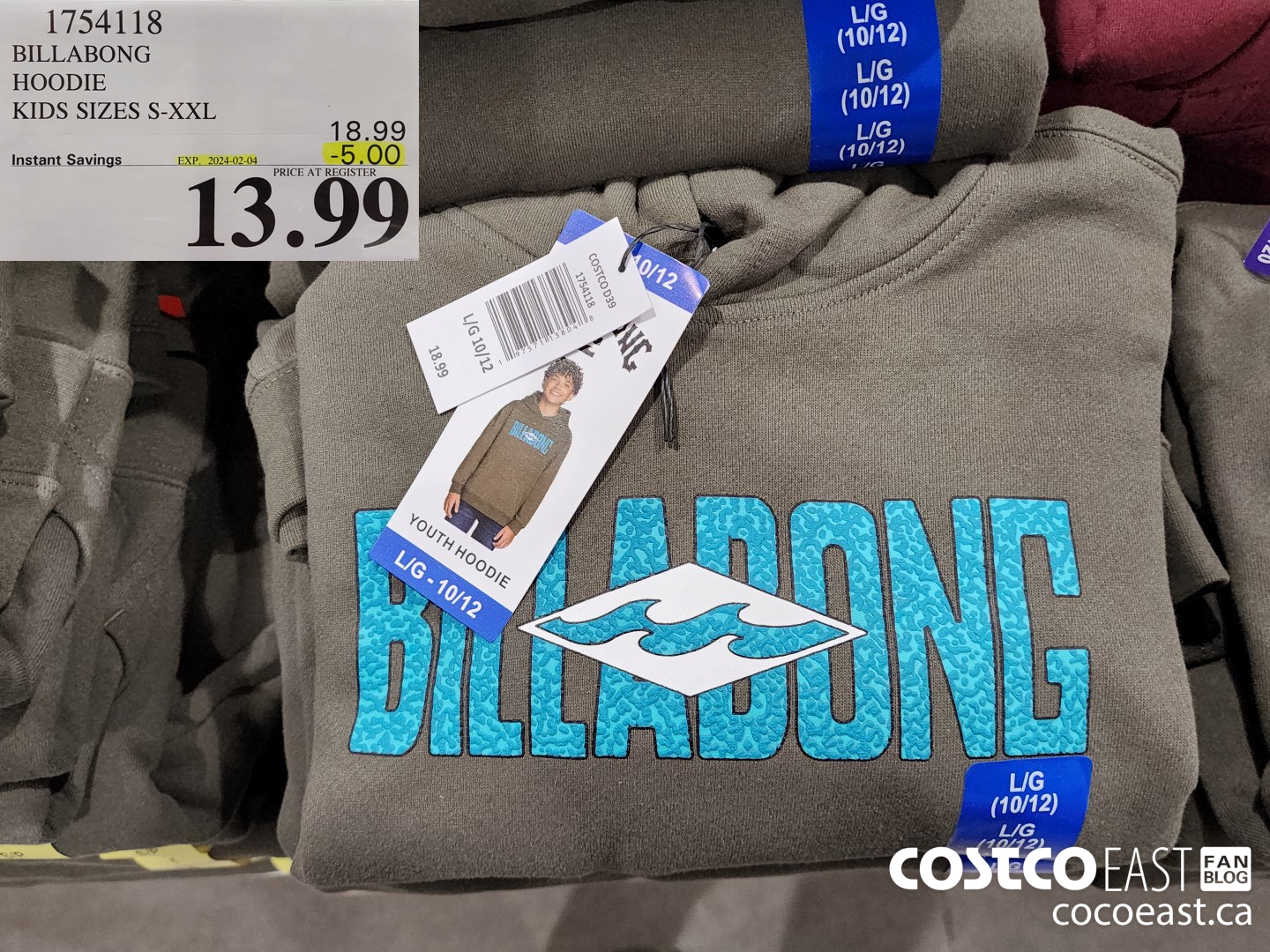 1754118 BILLABONG HOODIE KIDS SIZES S-XXL ($5.00 INSTANT SAVINGS EXPIRES ON 2024-02-04) $13.99