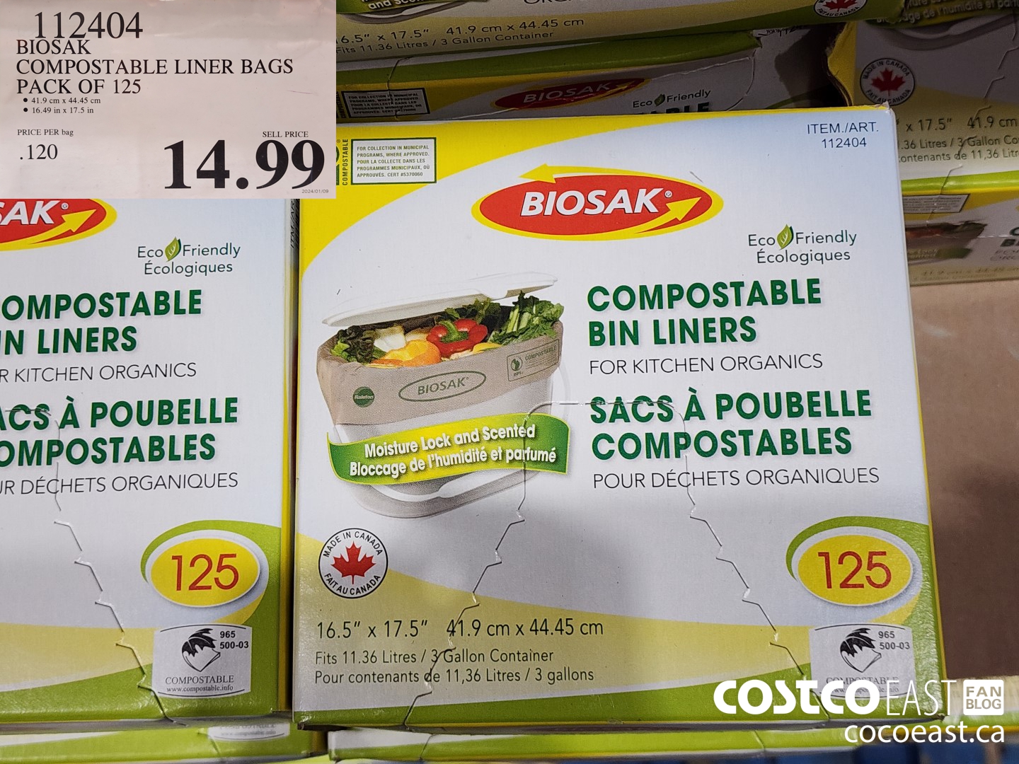 112404 BIOSAK COMPOSTABLE LINER BAGS PACK OF 125 $14.99