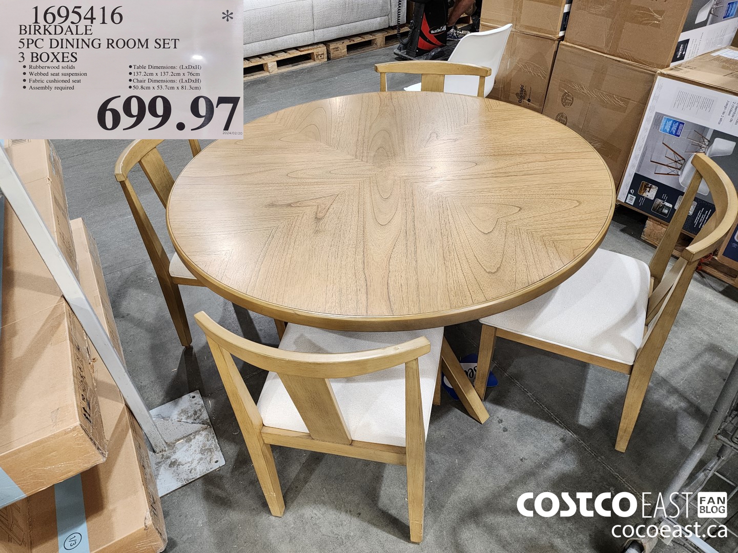 1695416 BIRKDALE 5PC DINING ROOM SET 3 BOXES $699.97