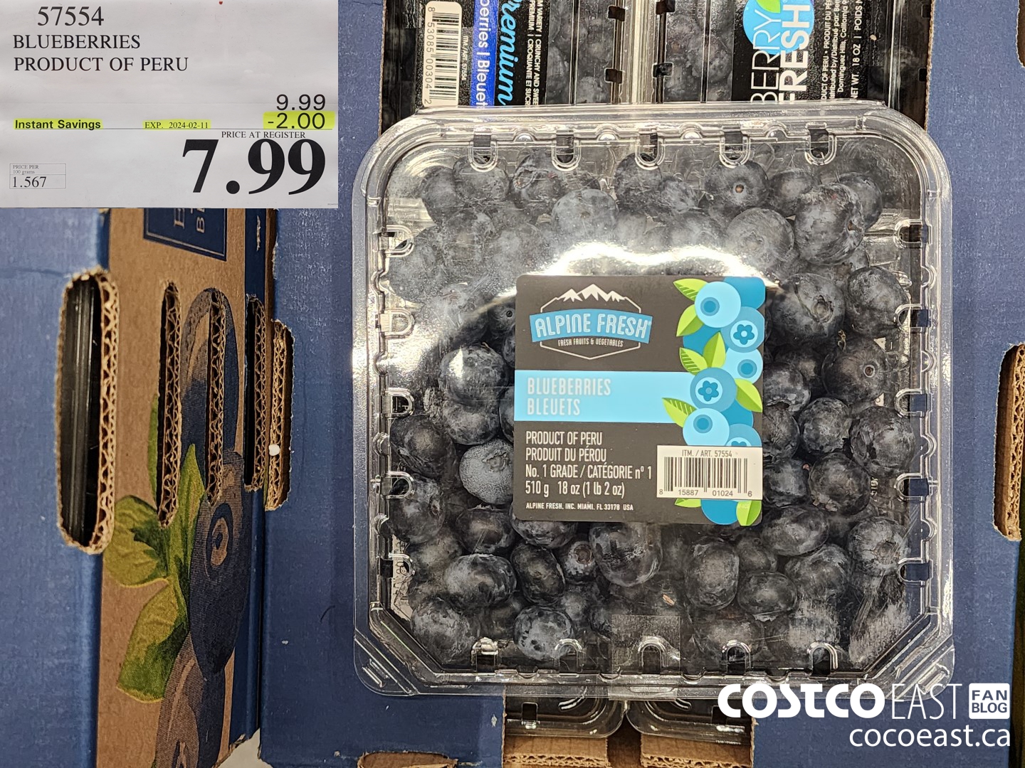 57554 BLUEBERRIES PRODUCT OF PERU ($2.00 INSTANT SAVINGS EXPIRES ON 2024-02-11) $7.99