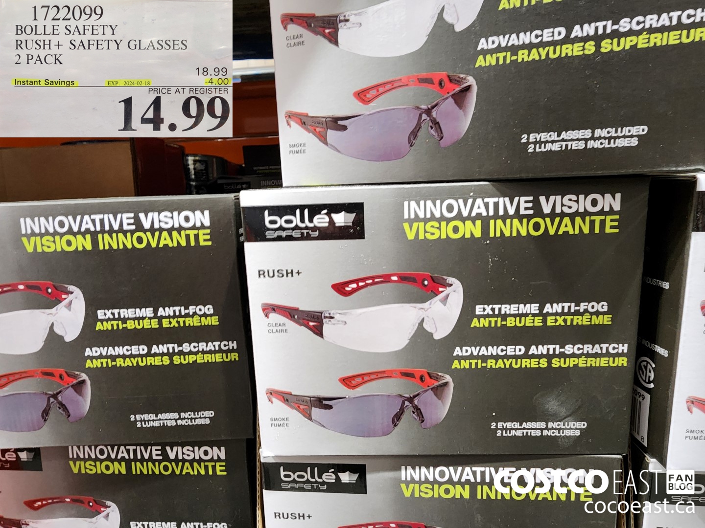 1722099 BOLLE SAFETY RUSH+ SAFETY GLASSES 2 PACK ($4.00 INSTANT SAVINGS EXPIRES ON 2024-02-18) $14.99