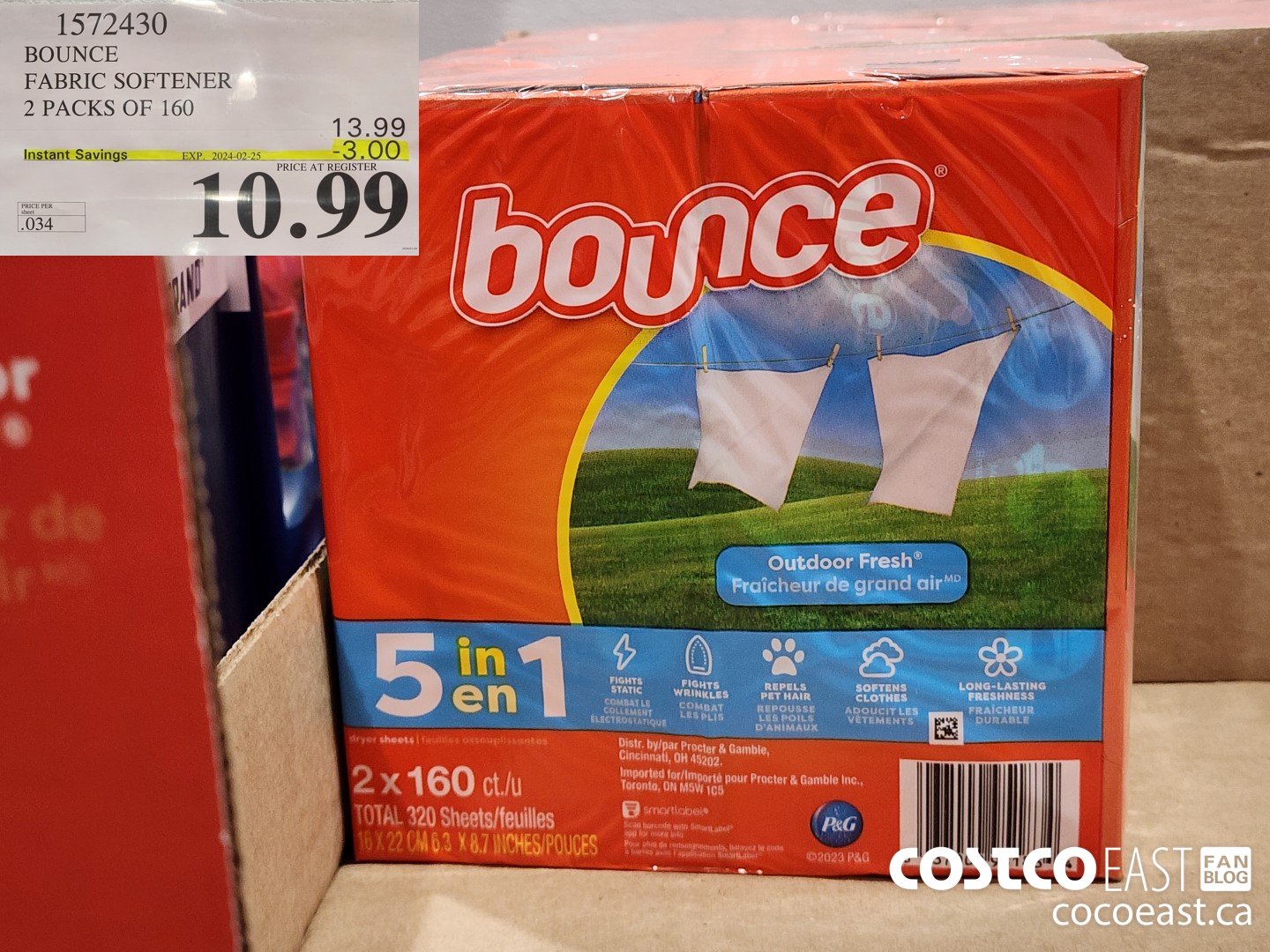 1572430 BOUNCE FABRIC SOFTENER 2 PACKS OF 160 ($3.00 INSTANT SAVINGS EXPIRES ON 2024-02-25) $10.99