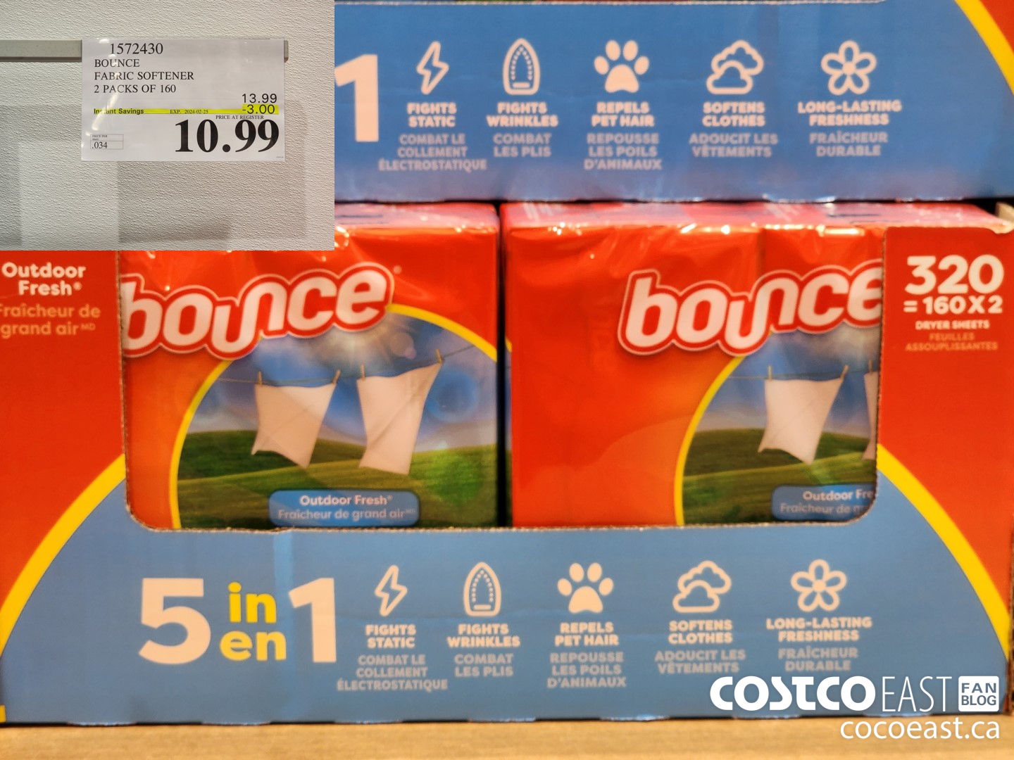 1572430 BOUNCE FABRIC SOFTENER 2 PACKS OF 160 ($3.00 INSTANT SAVINGS EXPIRES ON 2024-02-25) $10.99