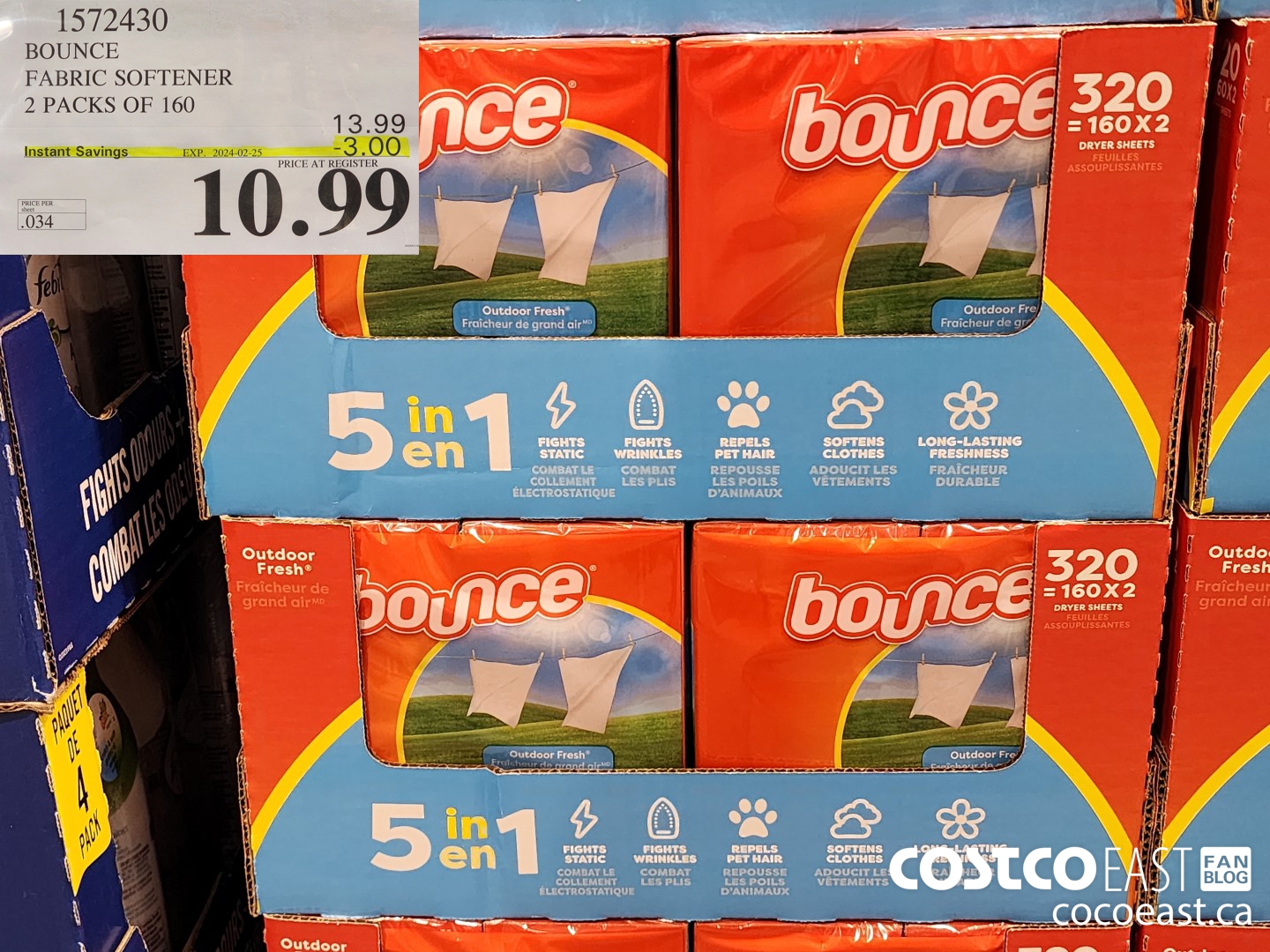 1572430 BOUNCE FABRIC SOFTENER 2 PACKS OF 160 ($3.00 INSTANT SAVINGS EXPIRES ON 2024-02-25) $10.99