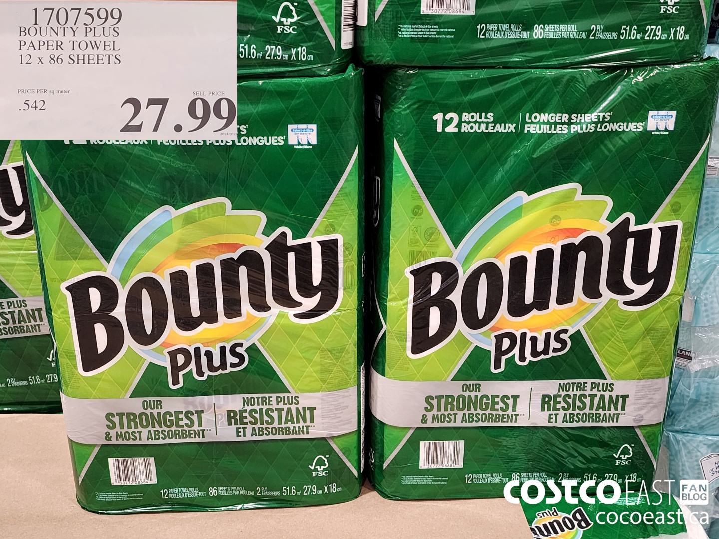 1707599 BOUNTY PLUS PAPER TOWEL 12 x 86 sheets $27.99