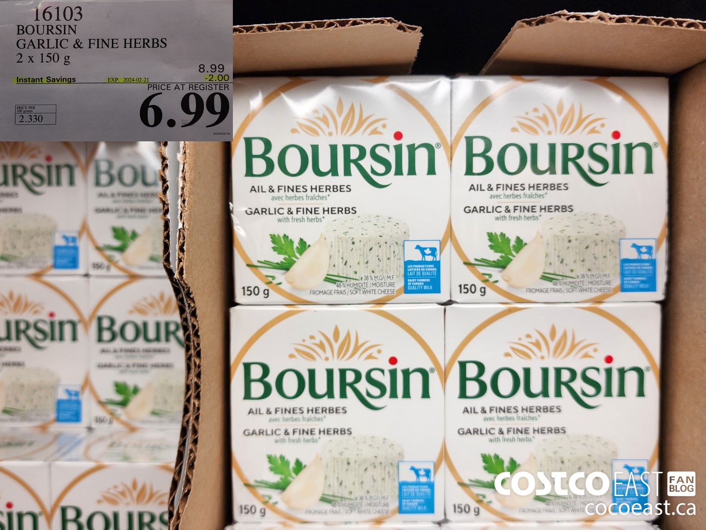 16103 BOURSIN GARLIC & FINE HERBS 2 X 150 G ($2.00 INSTANT SAVINGS EXPIRES ON 2024-02-21) $6.99