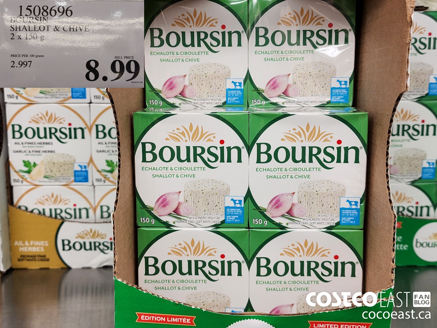 1508696 BOURSIN SHALLOT & CHIVE 2 X 150 G $8.99