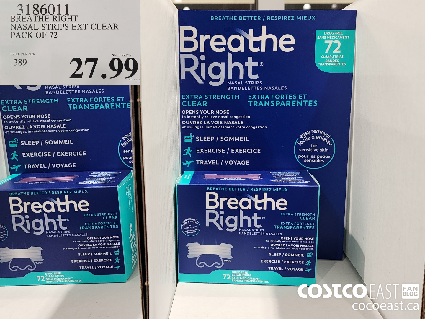 3186011 BREATHE RIGHT NASAL STRIPS EXT CLEAR PACK OF 72 $27.99