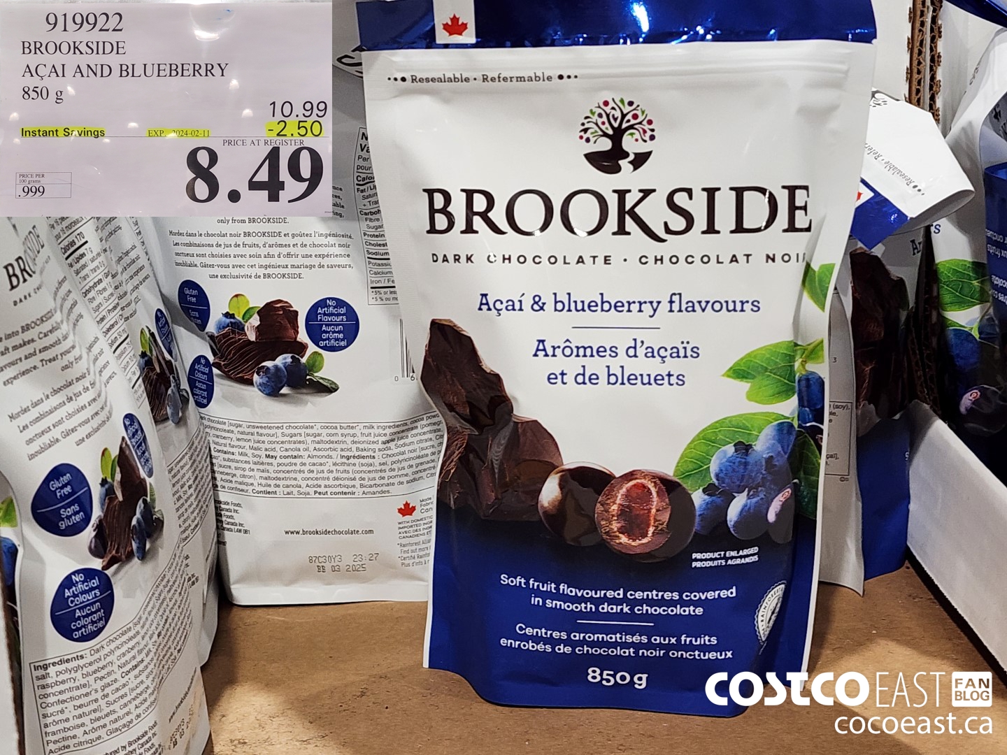 919922 BROOKSIDE ACAI AND BLUEBERRY 850 G ($2.50 INSTANT SAVINGS EXPIRES ON 2024-02-11) $8.49