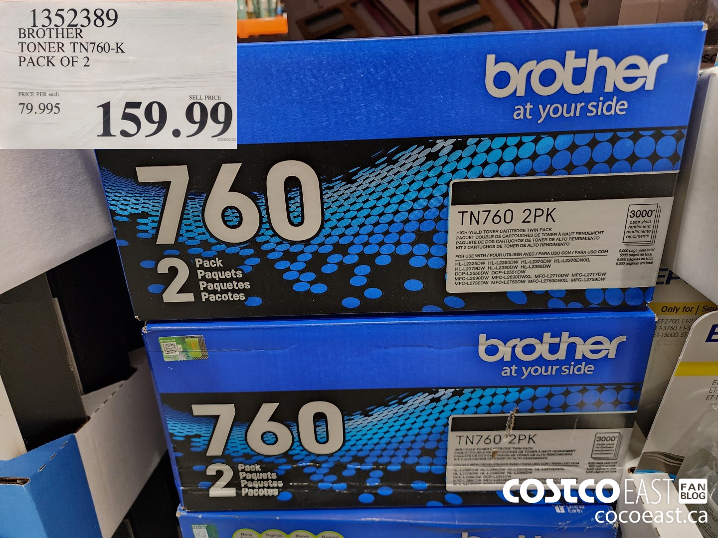 1352389 BROTHER TONER TN760-K PACK OF 2 $159.99