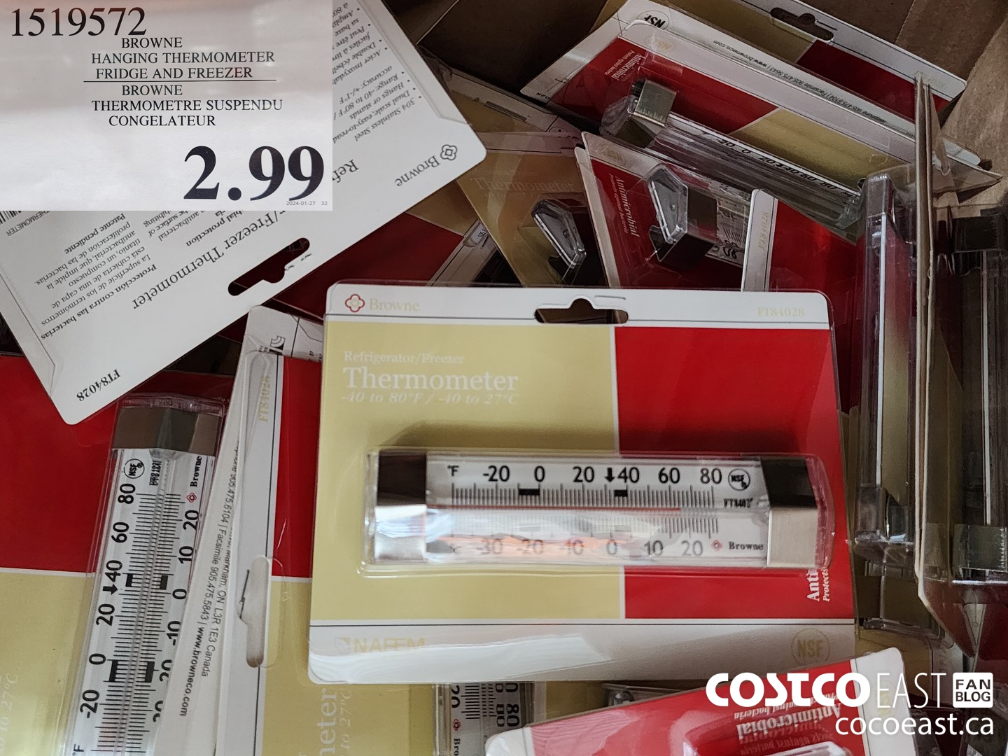 1519572 BROWNE HANGING THERMOMETER FRIDGE AND FREEZER $2.99