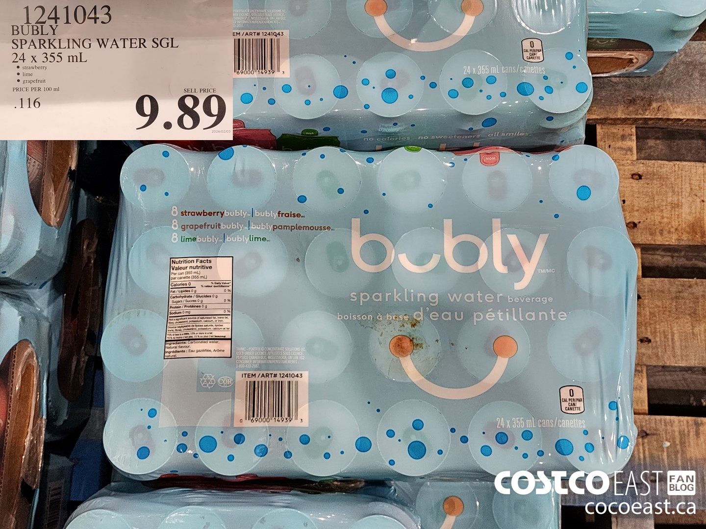 1241043 BUBLY SPARKLING WATER SGL 24 x 355 mL $9.89