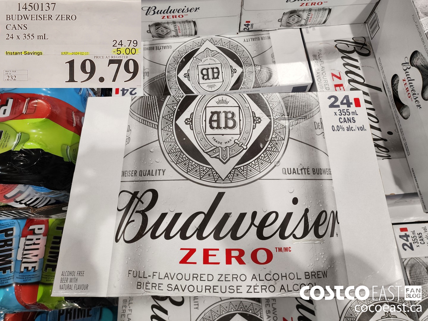 1450137 BUDWEISER ZERO CANS 24 X 355 ML ($5.00 INSTANT SAVINGS EXPIRES ON 2024-02-11) $19.79