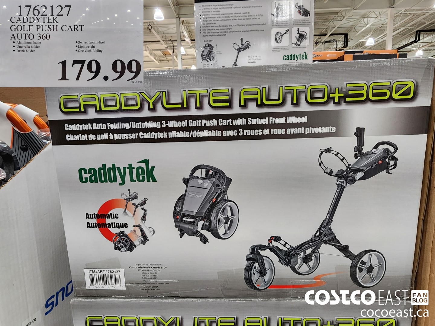 1762127 CADDYTEK GOLF PUSH CART AUTO 360 $17.99