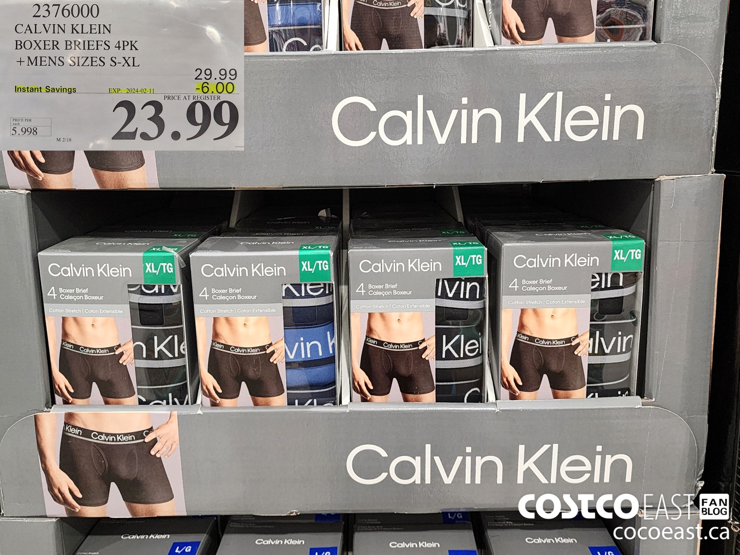 2376000 CALVIN KLEIN BOXER BRIEF 4PK +MENS SIZES S-XL ($6.00 INSTANT SAVINGS EXPIRES ON 2024-02-11) $23.99