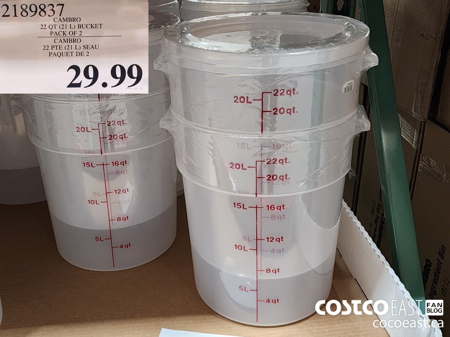 2189837 CAMBRO 22 QT (21 L) BUCKET PACK OF 2 $29.99