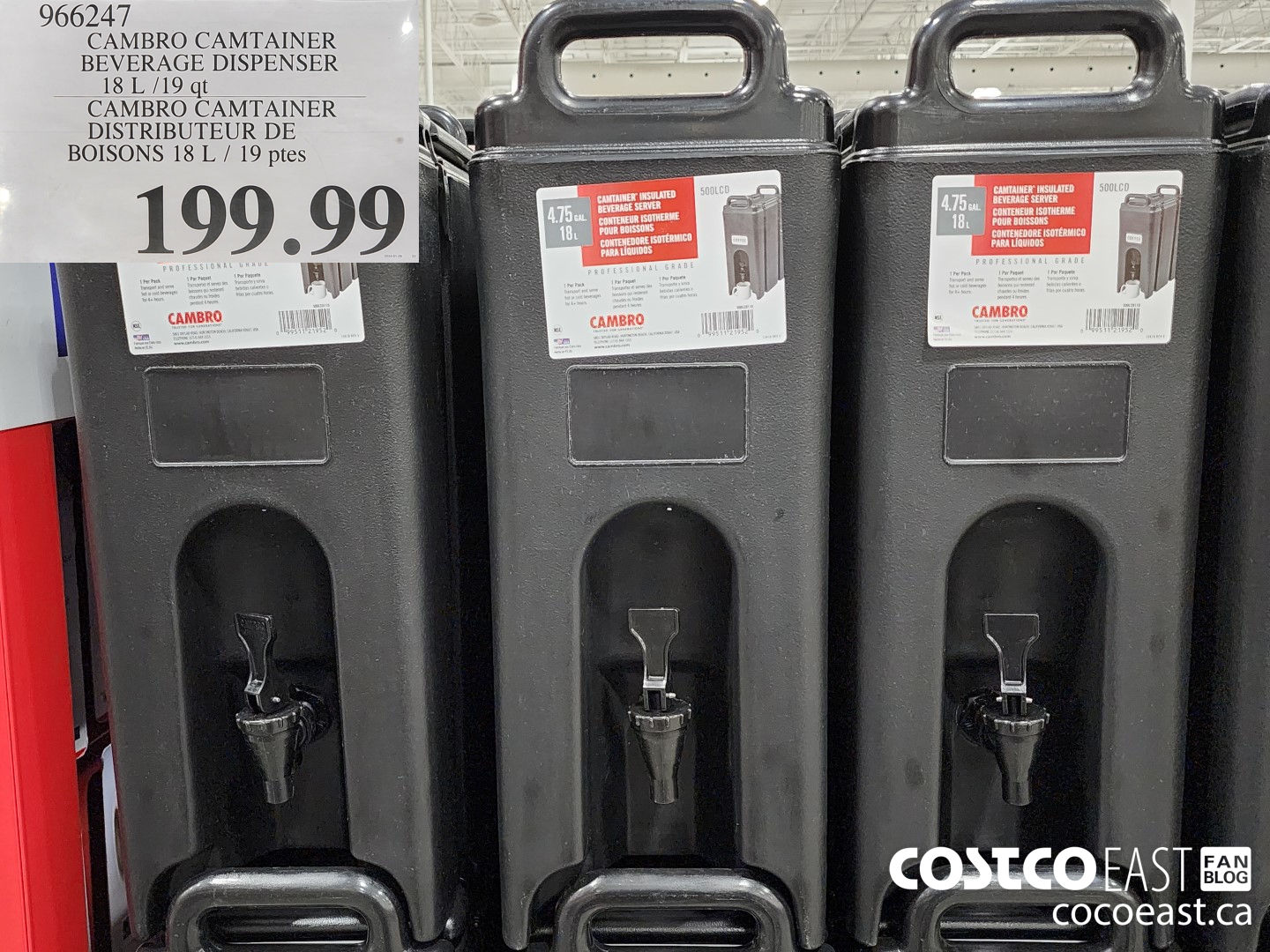 966247 CAMBRO CAMTAINER BEVERAGE DISPENSER 18 L /19 QT $199.99