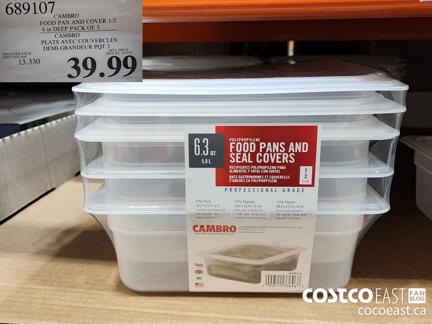 689107 CAMBRO FOOD PAN AND COVER 1/2 4 in DEEP PACK OF 3 $39.99