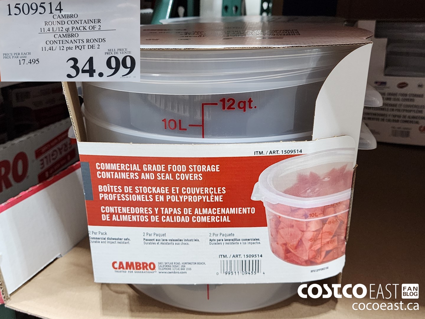 1509514 CAMBRO ROUND CONTAINER 11.4 L/ 12 QT PACK OF 2 $34.99