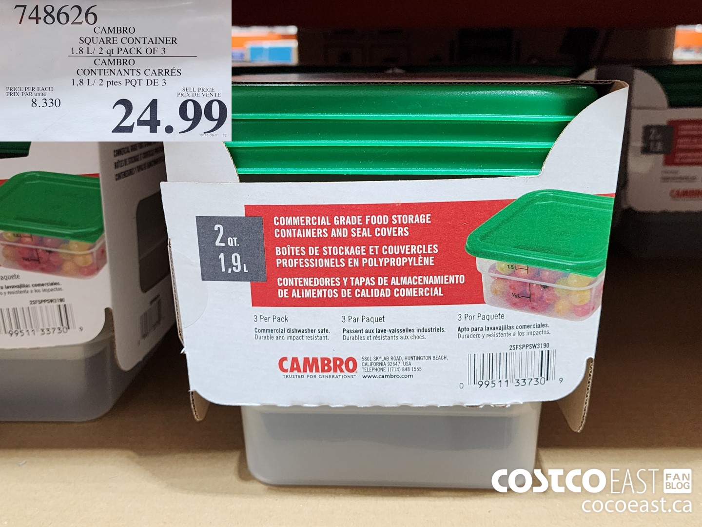 748626 CAMBRO SQUARE CONTAINER 1.8 L/ 2 QT PACK OF 3 $24.99