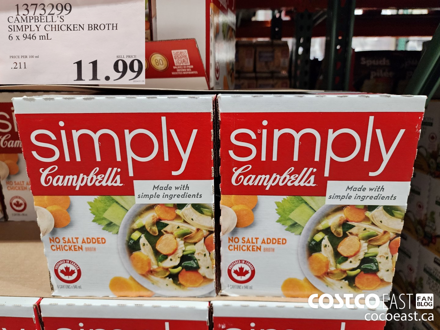1373299 CAMPBELL'S SIMPLY CHICKEN BROTH 6 x 946 mL $11.99