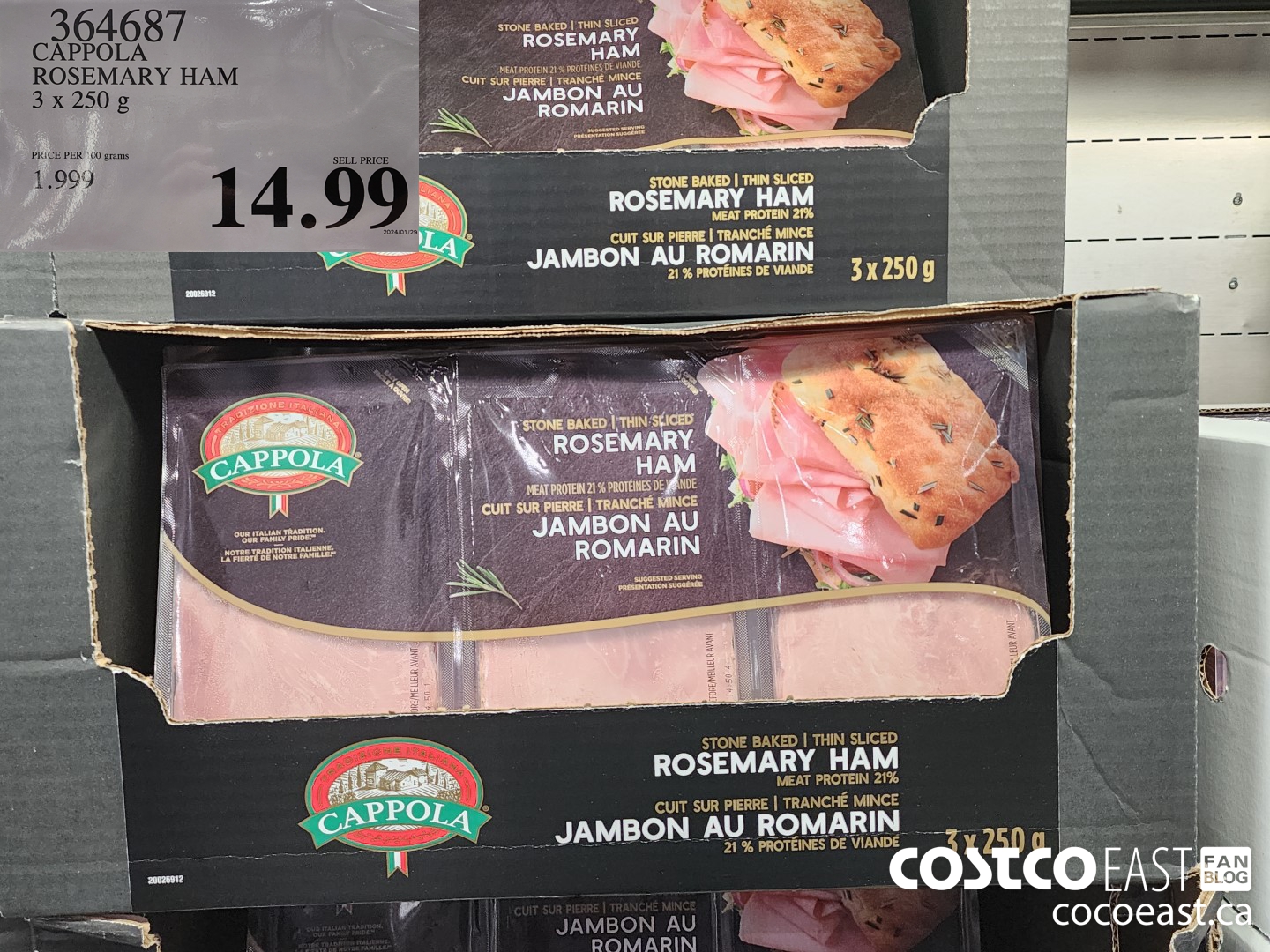 364687 CAPPOLA ROSEMARY HAM 3 X 250 G $14.99