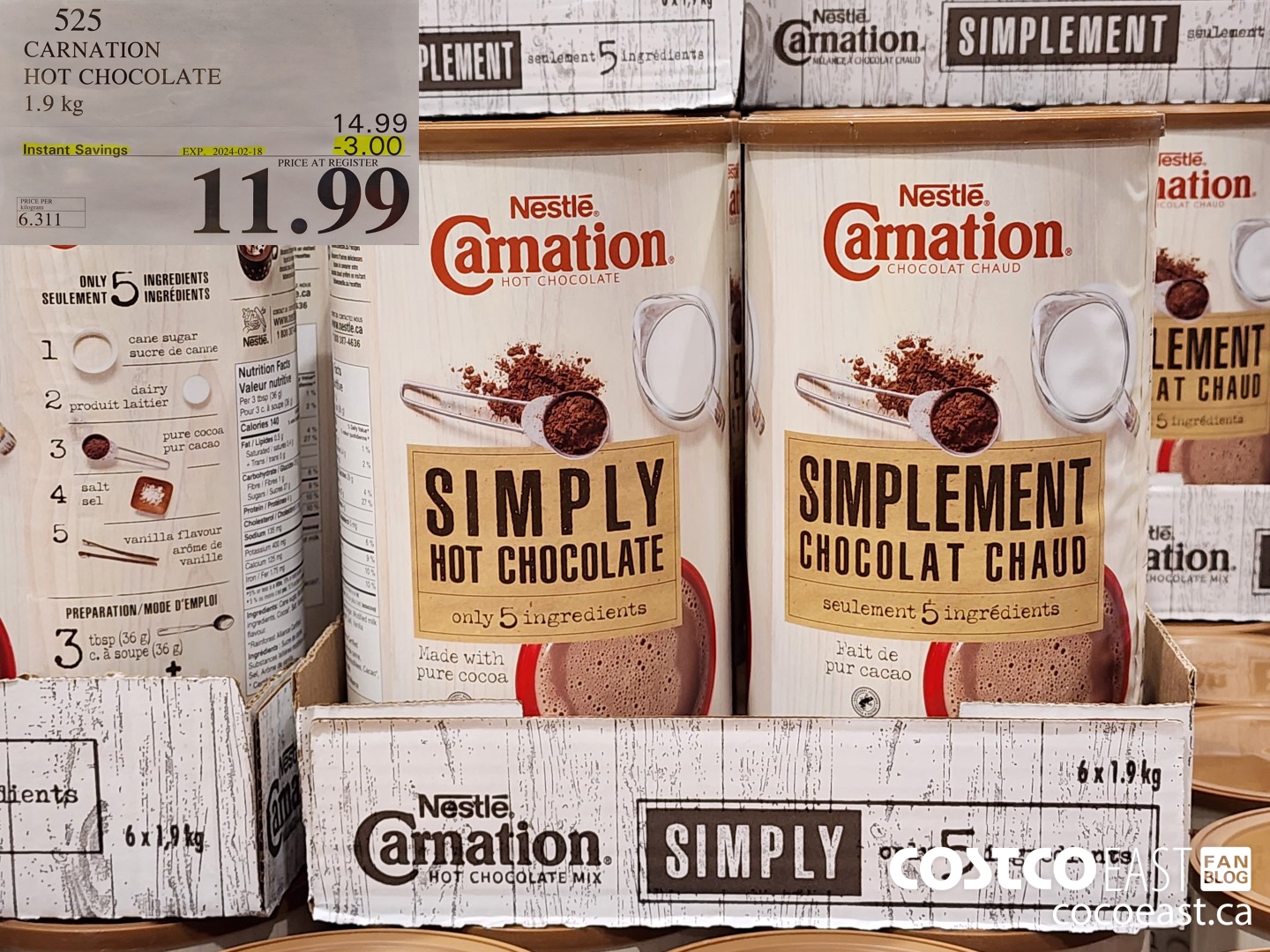 525 CARNATION HOT CHOCOLATE 1.9 KG ($3.00 INSTANT SAVINGS EXPIRES ON 2024-02-18) $11.99