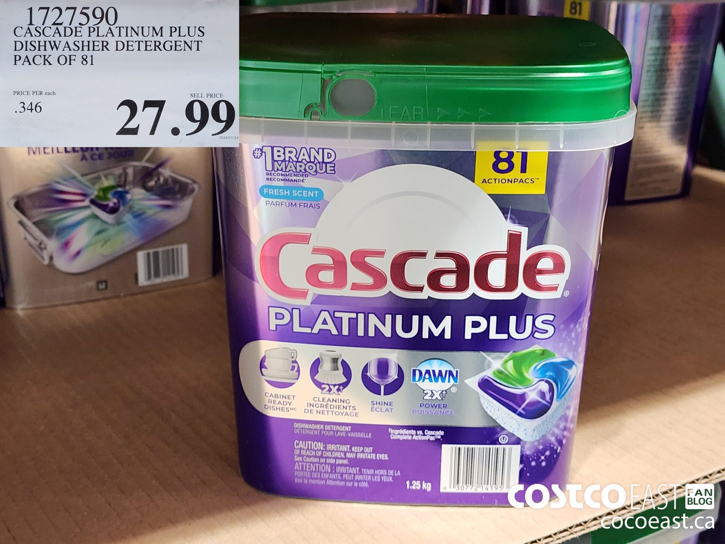 1727590 CASCADE PLATINUM PLUS DISHWASHER DETERGENT PACK OF 81 $27.99