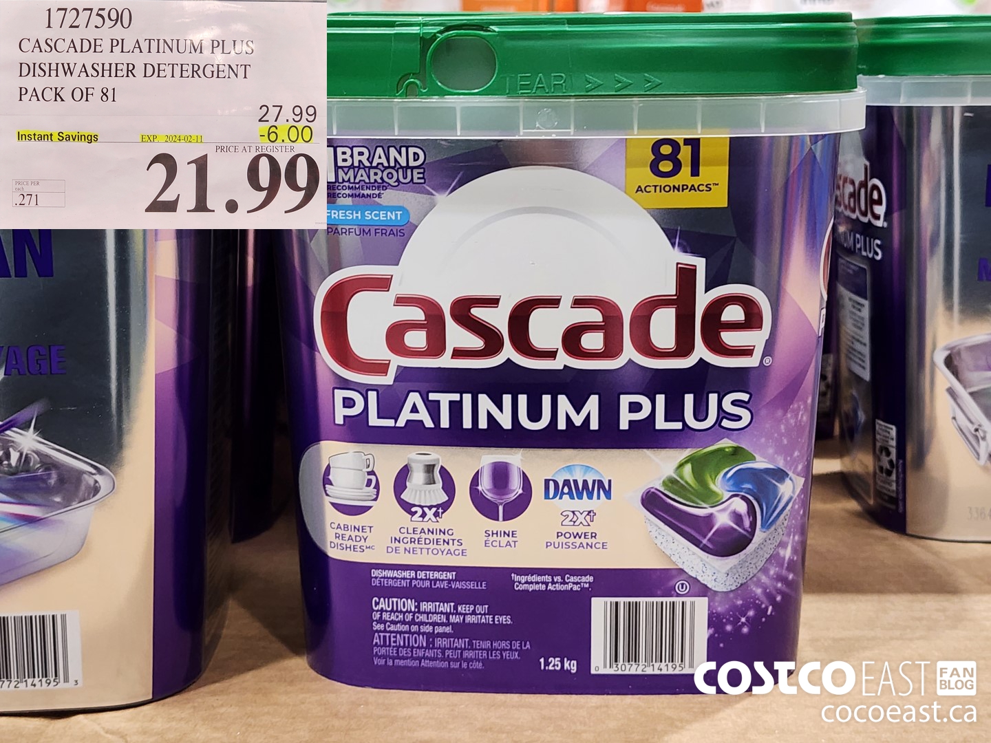 1727590 CASCADE PLATINUM PLUS DISHWASHER DETERGENT PACK OF 81 ($6.00 INSTANT SAVINGS EXPIRES ON 2024-02-11) $21.99