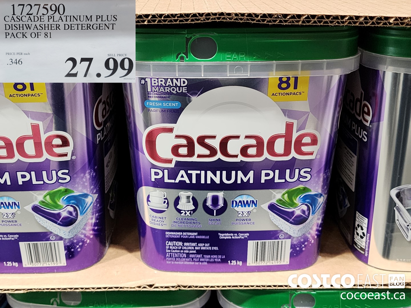 1727590 CASCADE PLATINUM PLUS DISHWASHER DETERGENT PACK OF 81 $27.99