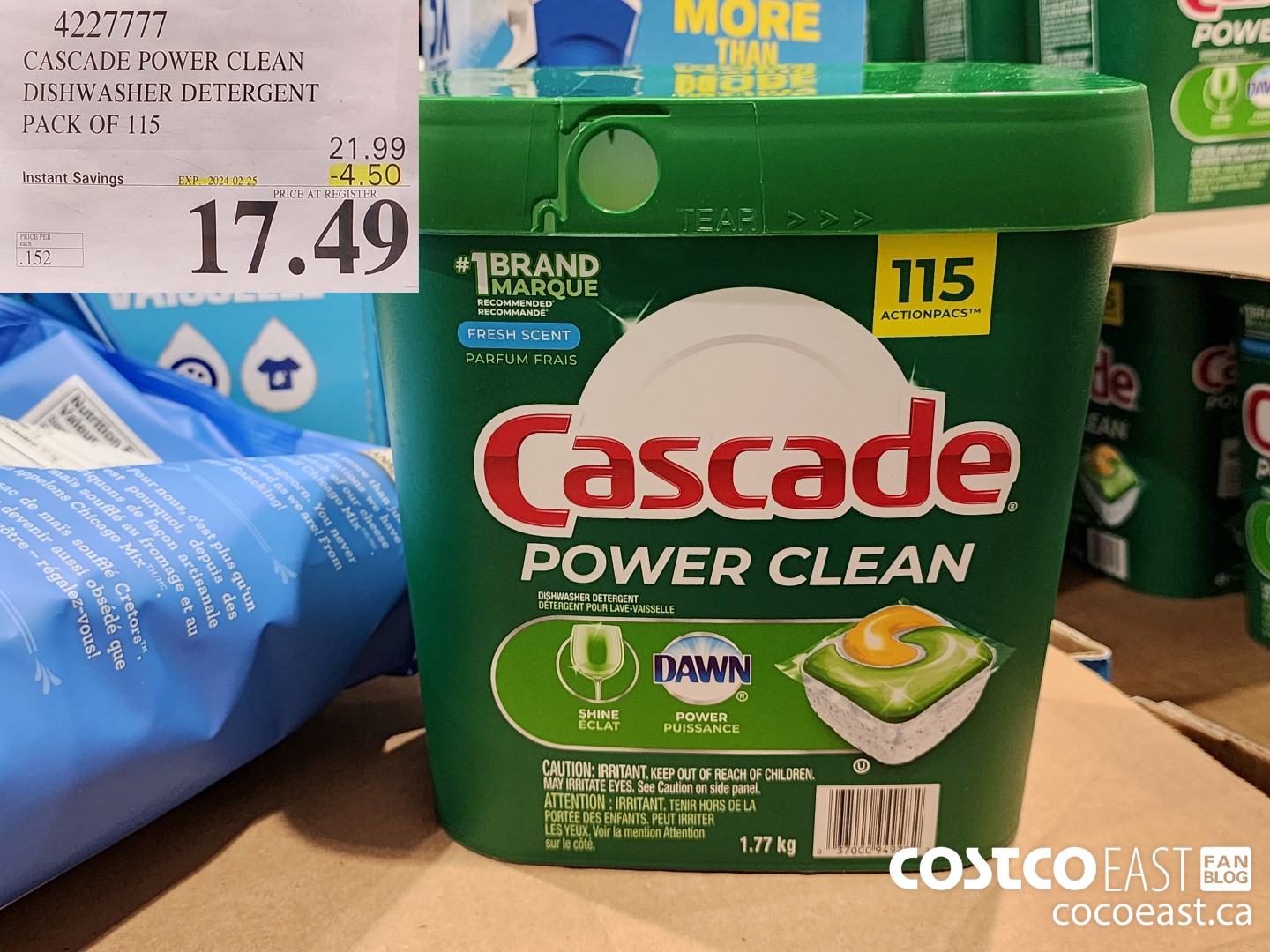 4227777 CASCADE POWER CLEAN DISHWASHER DETERGENT PACK OF 115 ($4.50 INSTANT SAVINGS EXPIRES ON 2024-02-25) $17.49