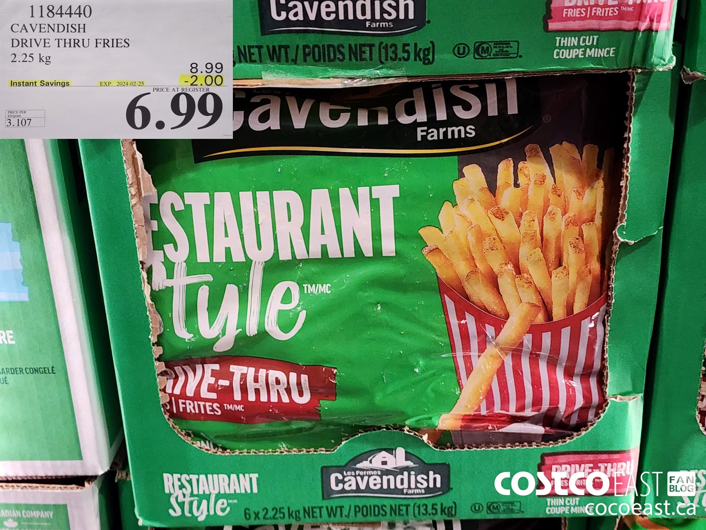 1184440 CAVENDISH DRIVE THRU FRIES 2.25 kg ($2.00 INSTANT SAVINGS EXPIRES ON 2024-02-25) $6.99