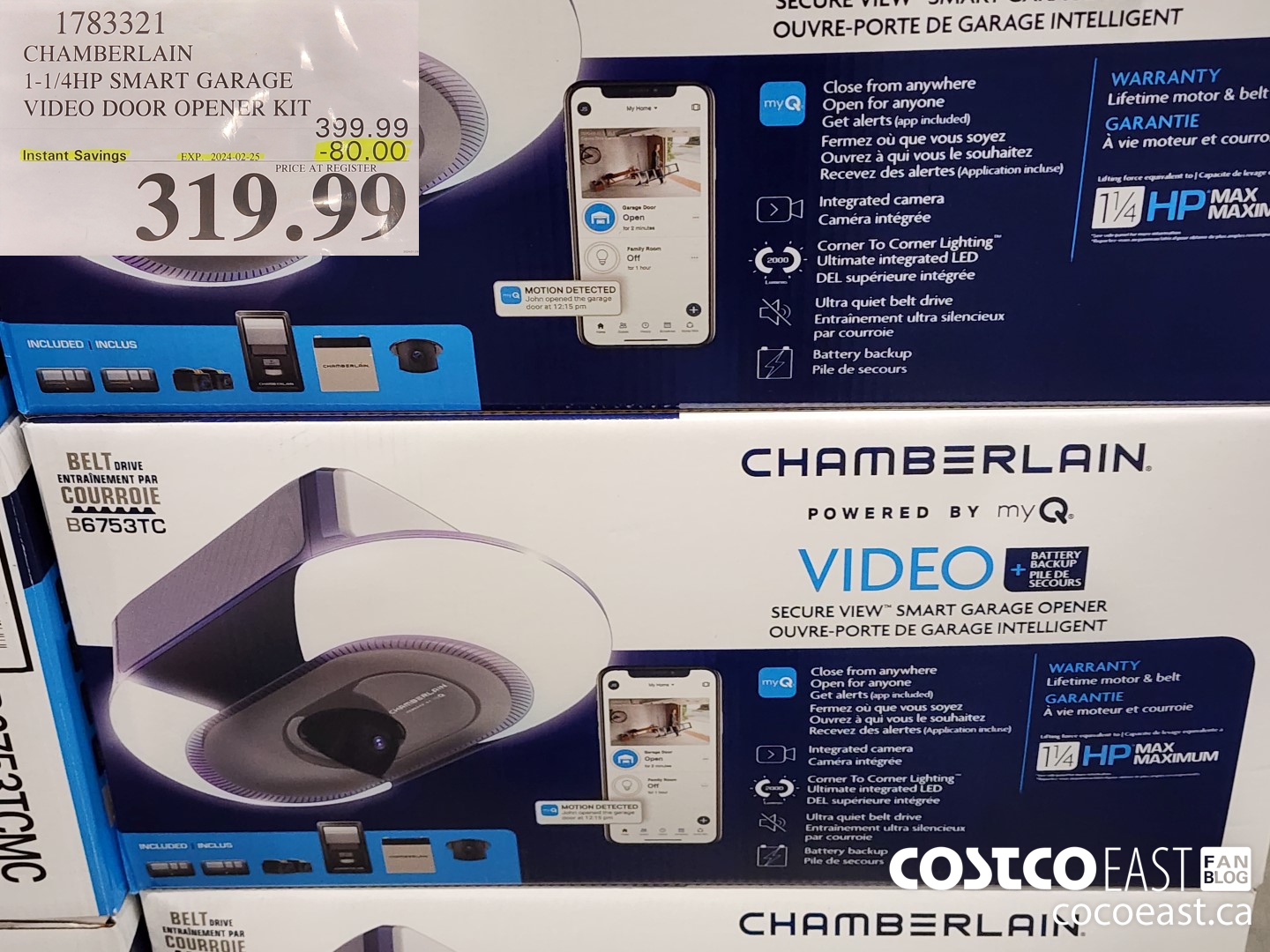 1783321 CHAMBERLAIN 1-1/4HP SMART GARAGE VIDEO DOOR OPENER KIT ($80.00 INSTANT SAVINGS EXPIRES ON 2024-02-25) $319.99