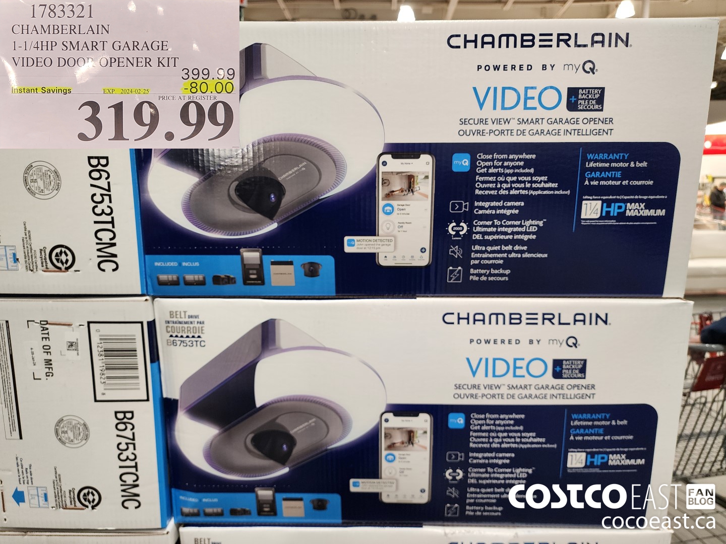 1783321 CHAMBERLAIN 1-1/4HP SMART GARAGE VIDEO DOOR OPENER KIT ($80.00 INSTANT SAVINGS EXPIRES ON 2024-02-25) $319.99