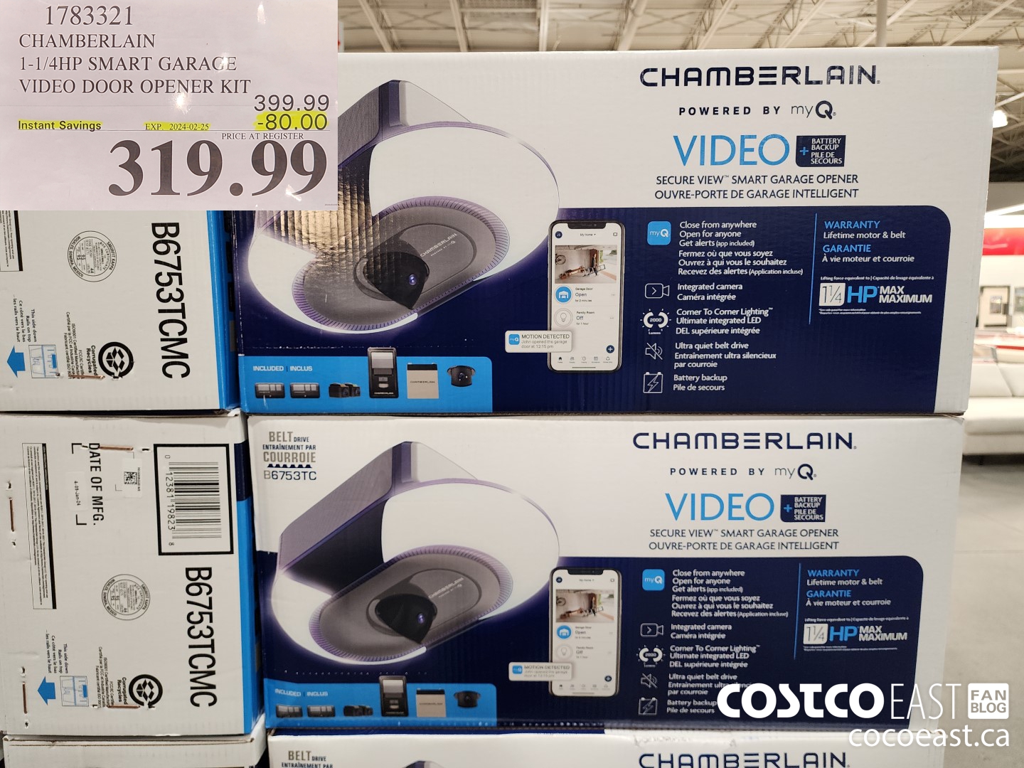 1783321 CHAMBERLAIN 1-1/4HP SMART GARAGE VIDEO DOOR OPENER KIT ($80.00 INSTANT SAVINGS EXPIRES ON 2024-02-25) $319.99