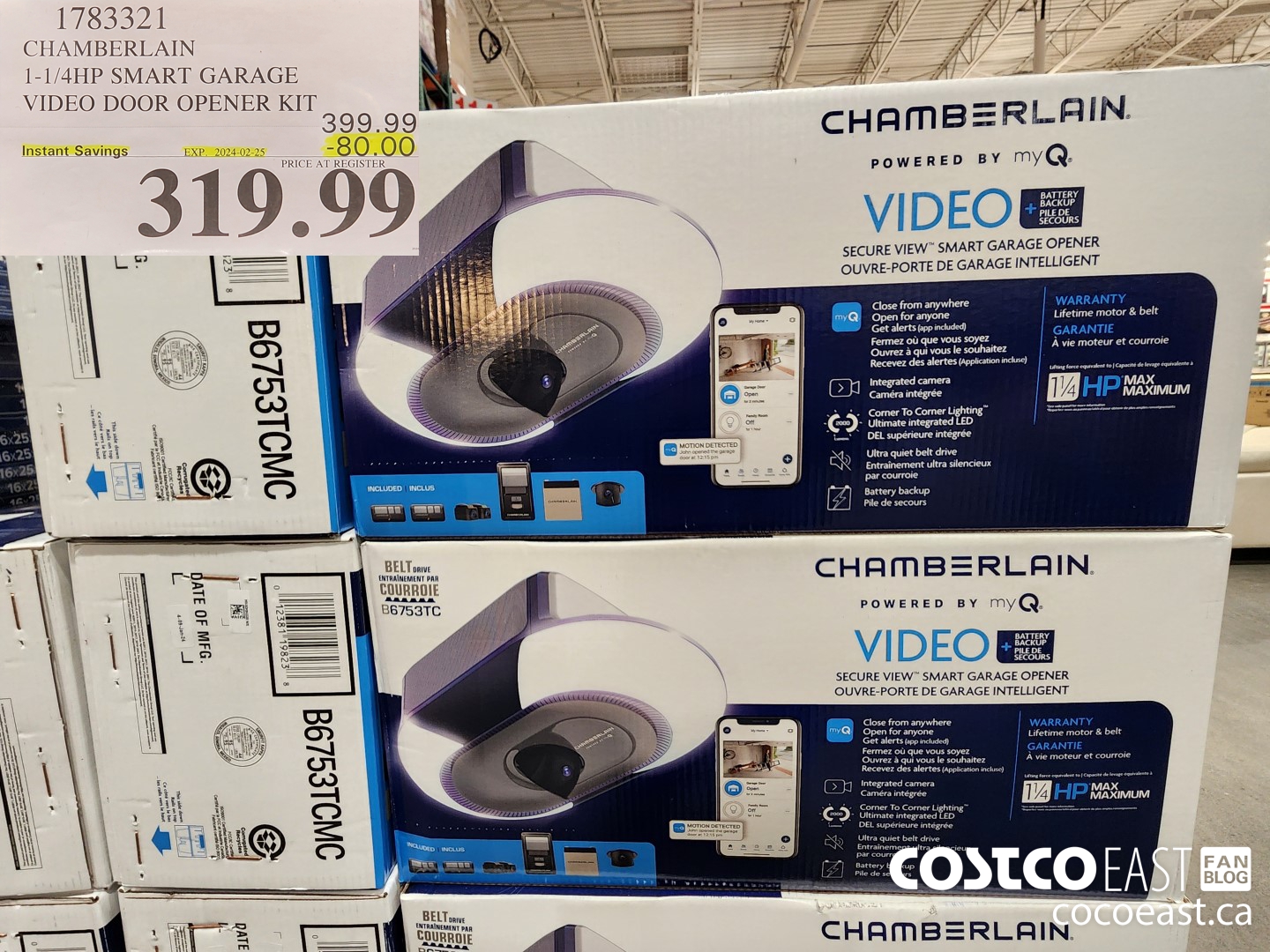 1783321 CHAMBERLAIN 1-1/4HP SMART GARAGE VIDEO DOOR OPENER KIT ($80.00 INSTANT SAVINGS EXPIRES ON 2024-02-25) $319.99