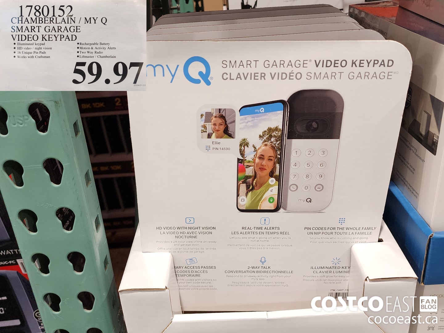 1780152 CHAMBERLAIN / MY Q SMART GARAGE VIDEO KEYPAD $59.97