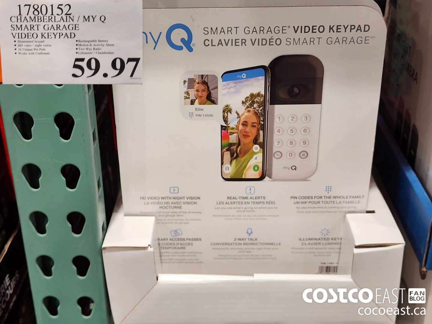 1780152 CHAMBERLAIN / MY Q SMART GARAGE VIDEO KEYPAD $59.97