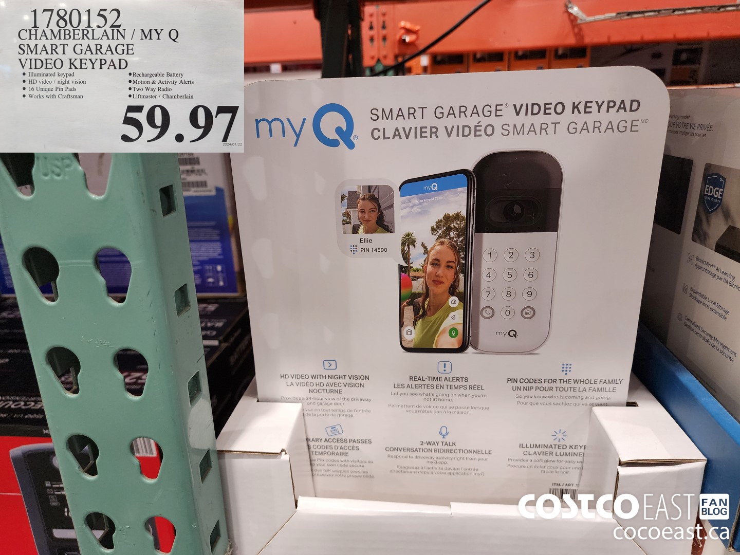 1780152 CHAMBERLAIN / MY Q SMART GARAGE VIDEO KEYPAD $59.97