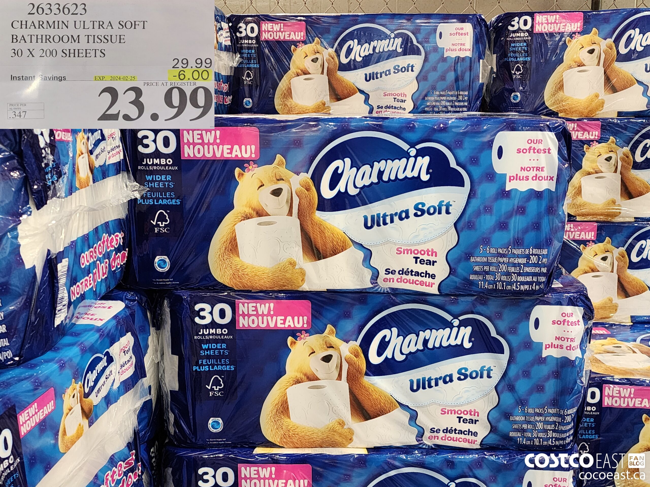 2633623 CHARMIN ULTRA SOFT BATHROOM TISSUE 30 X 200 SHEETS ($6.00 INSTANT SAVINGS EXPIRES ON 2024-02-25) $23.99