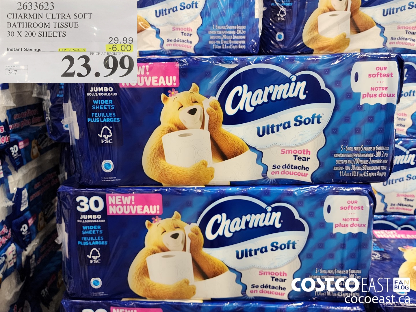 2633623 CHARMIN ULTRA SOFT BATHROOM TISSUE 30 X 200 SHEETS ($6.00 INSTANT SAVINGS EXPIRES ON 2024-02-25) $23.99