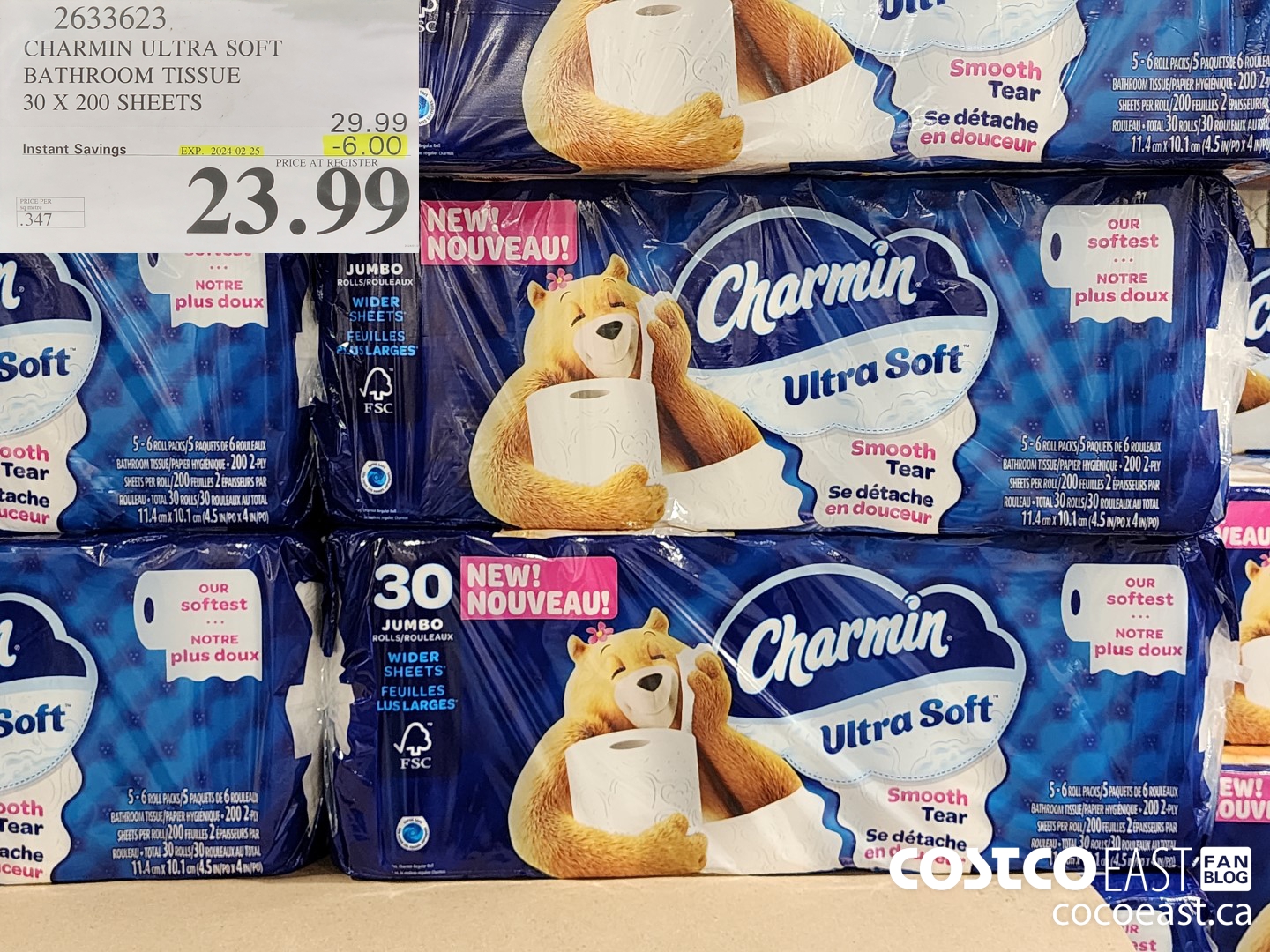 2633623 CHARMIN ULTRA SOFT BATHROOM TISSUE 30 X 200 SHEETS ($6.00 INSTANT SAVINGS EXPIRES ON 2024-02-25) $23.99