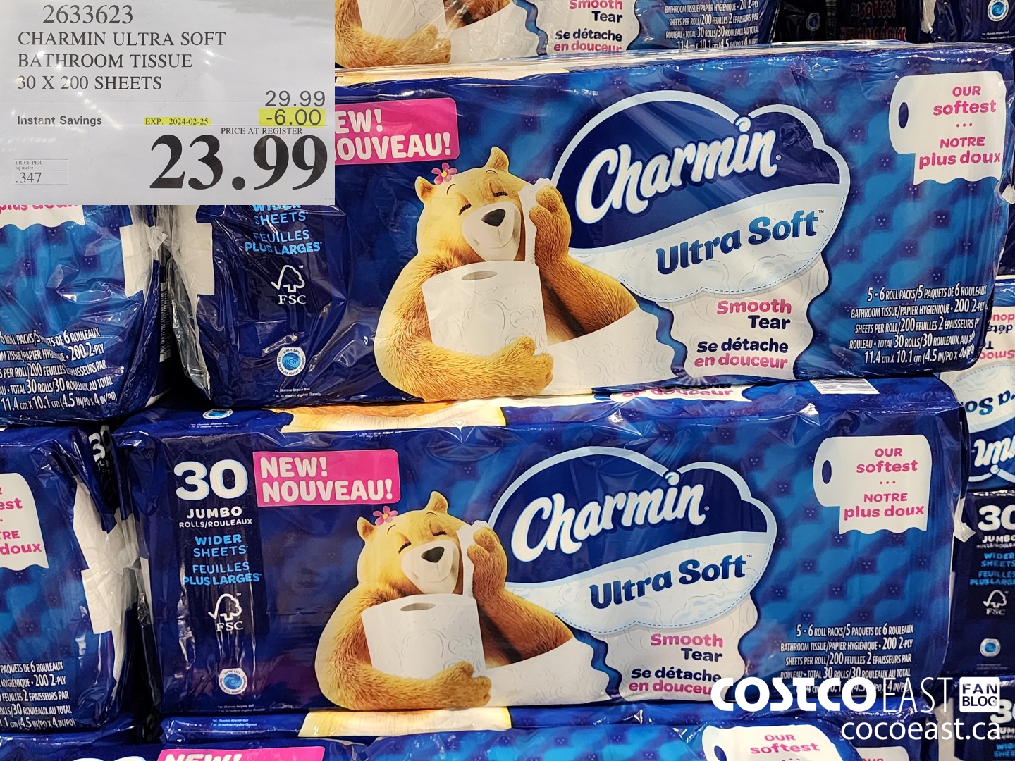 2633623 CHARMIN ULTRA SOFT BATHROOM TISSUE 30 X 200 SHEETS ($6.00 INSTANT SAVINGS EXPIRES ON 2024-02-25) $23.99