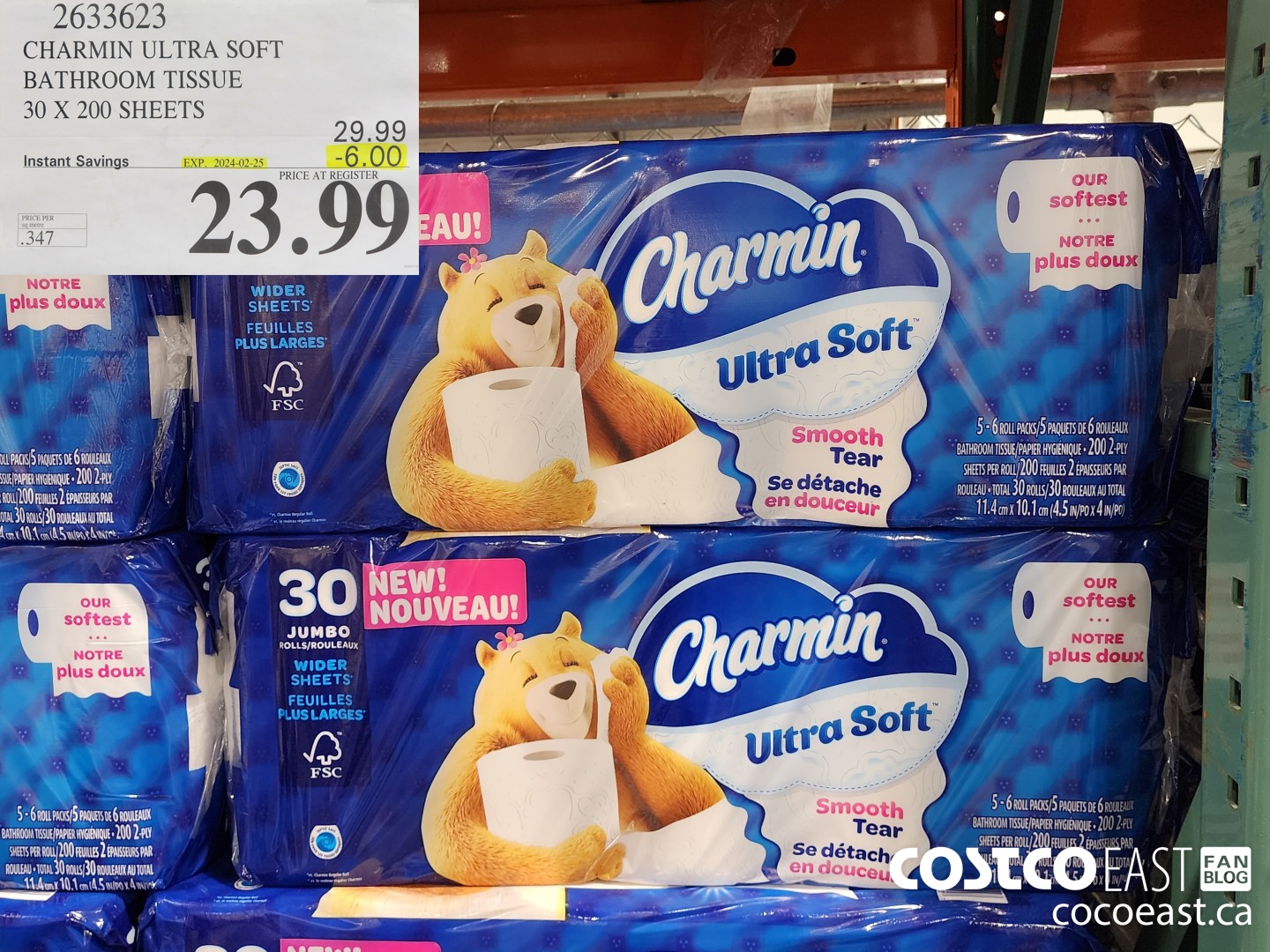 2633623 CHARMIN ULTRA SOFT BATHROOM TISSUE 30 X 200 SHEETS ($6.00 INSTANT SAVINGS EXPIRES ON 2024-02-25) $23.99