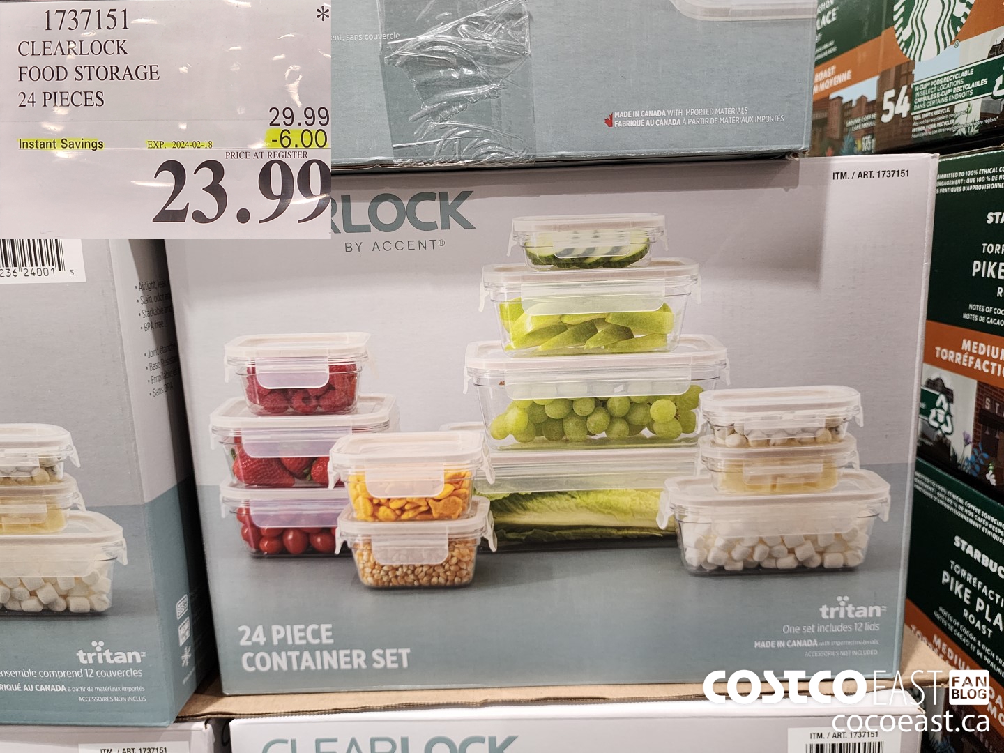 1737151 CLEARLOCK FOOD STORAGE 24 PIECES ($6.00 INSTANT SAVINGS EXPIRES ON 2024-02-18) $23.99
