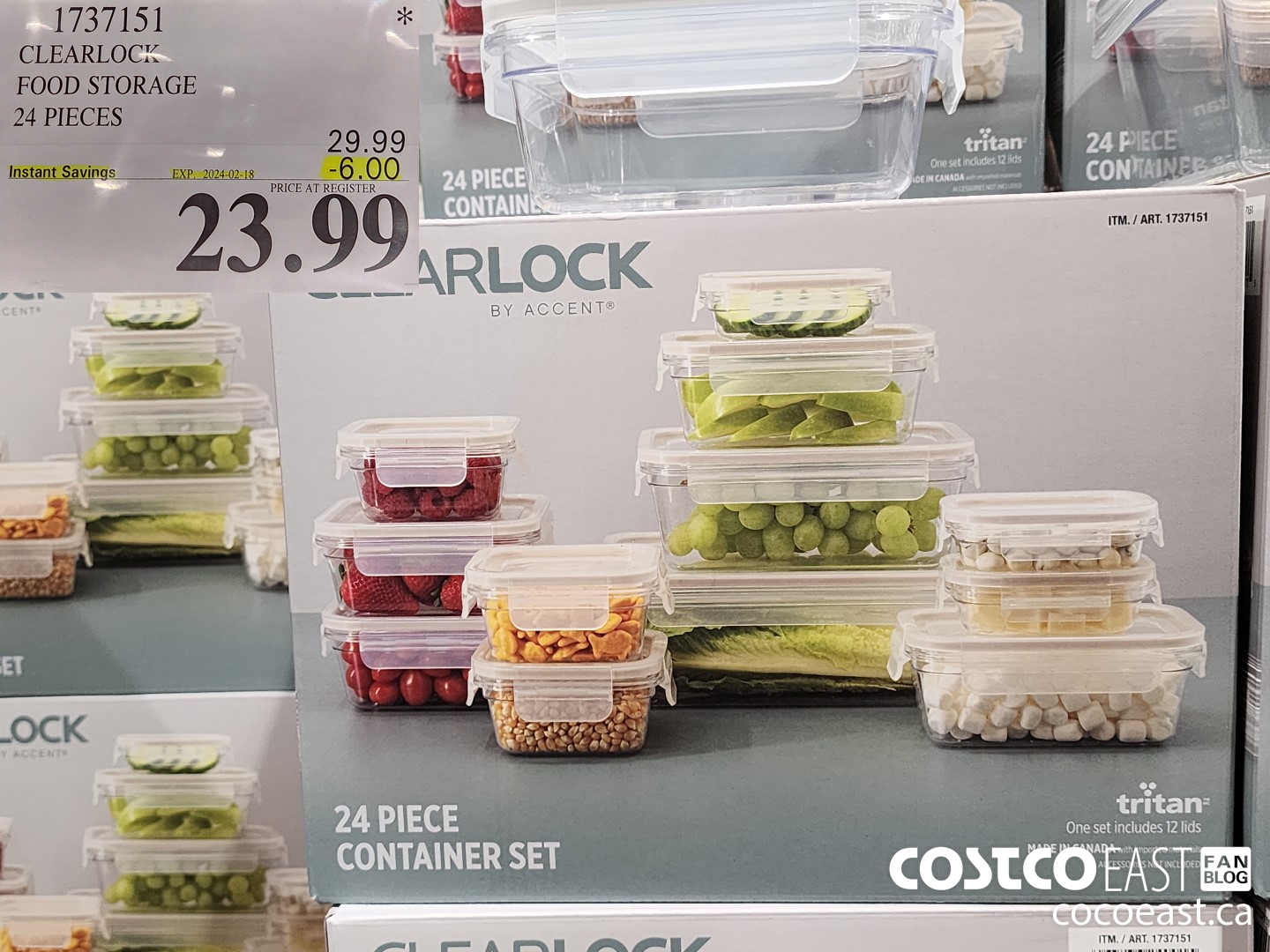 1737151 CLEARLOCK FOOD STORAGE 24 PIECES ($6.00 INSTANT SAVINGS EXPIRES ON 2024-02-18) $23.99