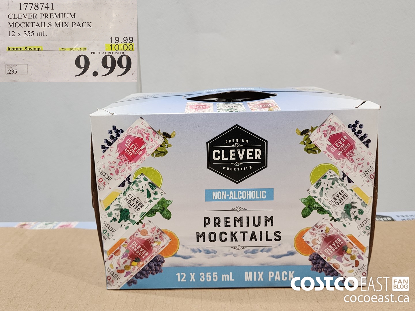 1778741 CLEVER PREMIUM MOCKTAILS MIX PACK 12 X 355 ML ($10.00 INSTANT SAVINGS EXPIRES ON 2024-02-18) $9.99