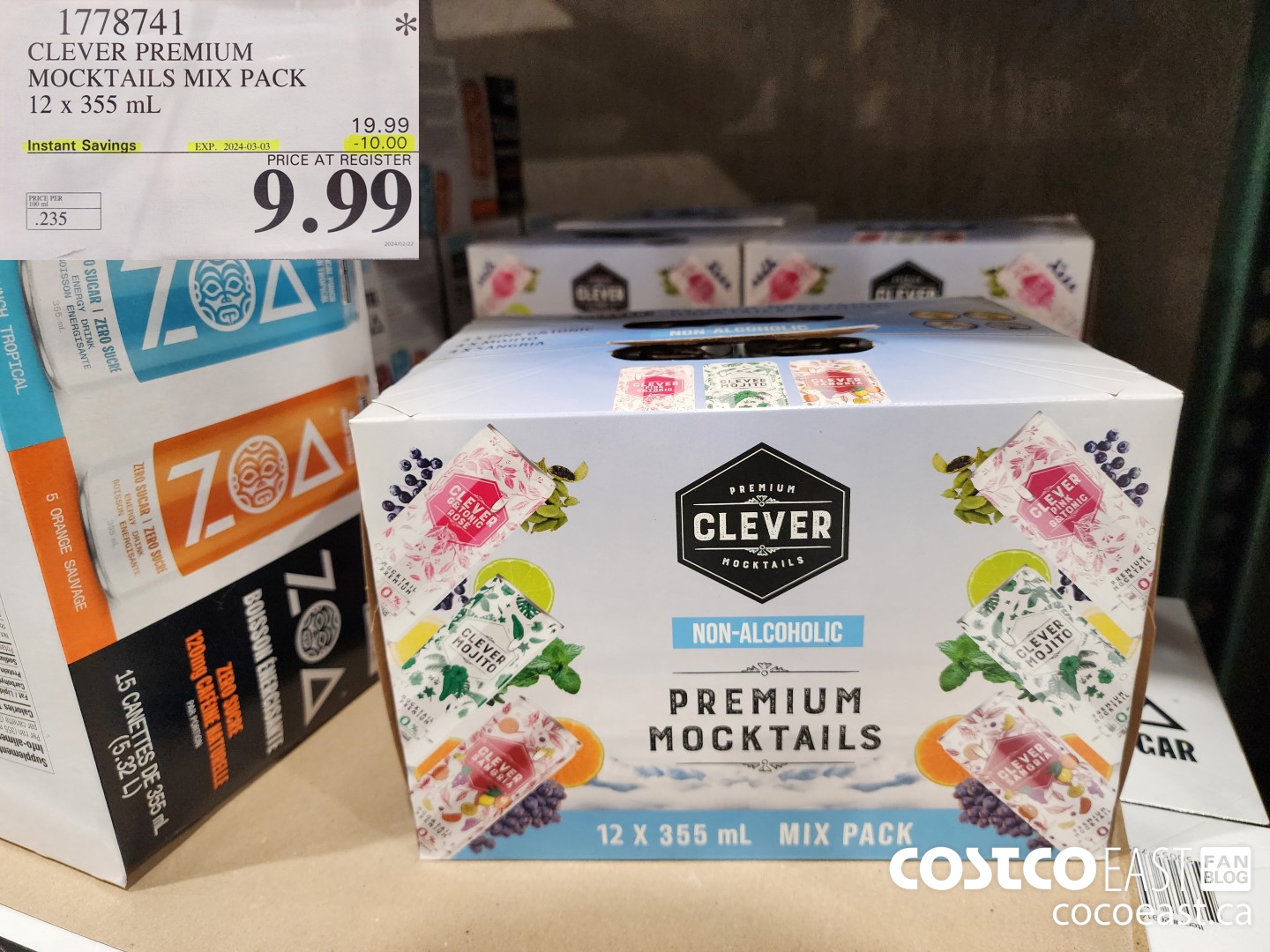 1778741 CLEVER PREMIUM MOCKTAILS MIX PACK 12 X 355 ML ($10.00 INSTANT SAVINGS EXPIRES ON 2024-03-03) $9.99